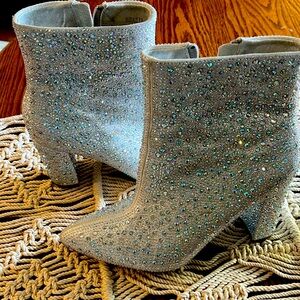 Sparkly silver boots with 3 inch heels